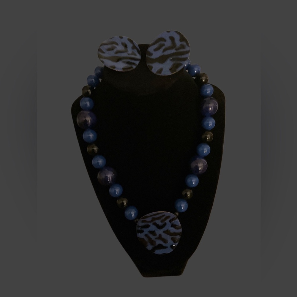 Park Lane Blue and Black Beaded Necklace and Earring (clip on) Set